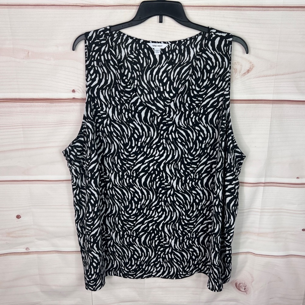 Nine West Top Womens‎ 4X Black Print Tank V-Neck Sleeveless Pullover Woven Tunic
